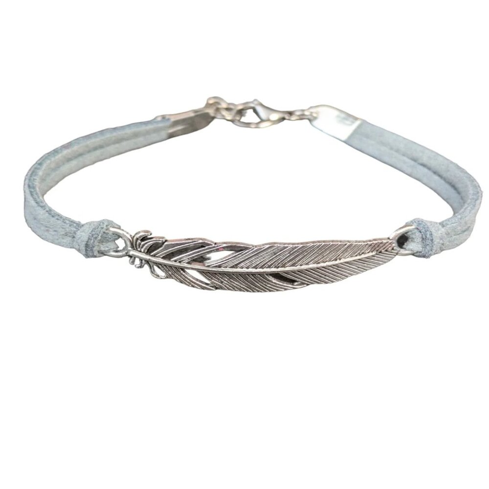 Feather Bracelet with Faux Suede Leather Tie | Beach Inspired Surfer Jewelry